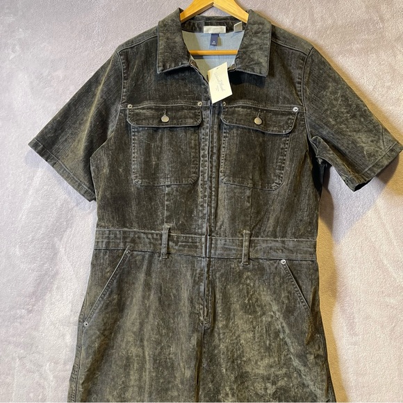 Universal Thread - Women's Holiday Short Sleeve Flocked Denim Jumpsui Olive - Picture 9 of 14